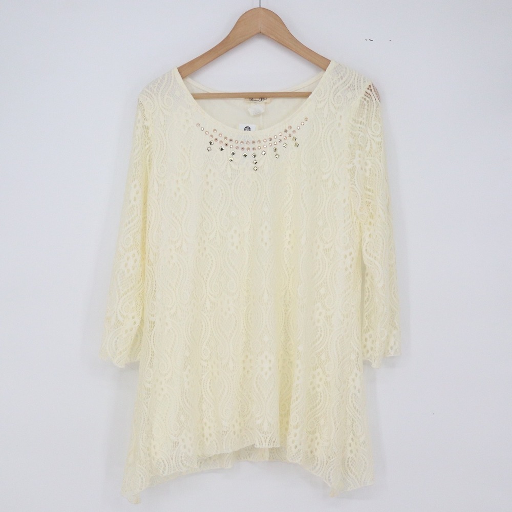 Brittany Black Tunic Top Womens XL 31077 Cream Lace Embellished NEW